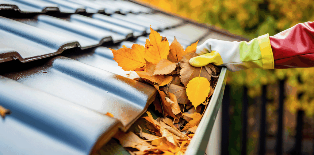 Man cleaning gutter